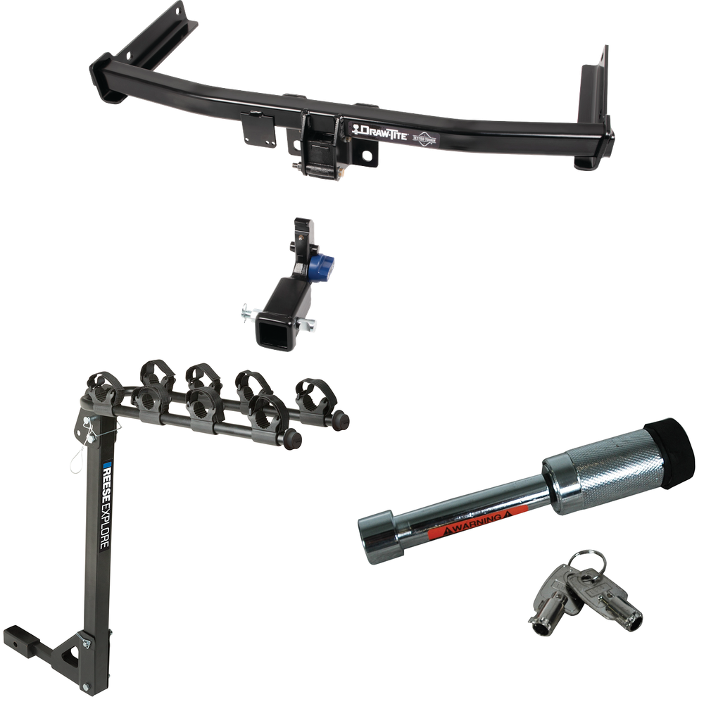 Fits 2018-2023 Volkswagen Tiguan Trailer Hitch Tow PKG w/ 4 Bike Carrier Rack + Hitch Lock By Draw-Tite