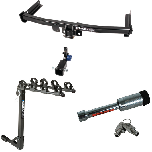 Fits 2018-2023 Volkswagen Tiguan Trailer Hitch Tow PKG w/ 4 Bike Carrier Rack + Hitch Lock By Draw-Tite