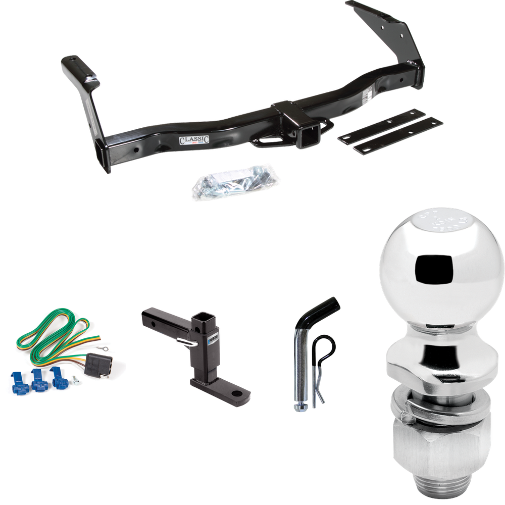 Fits 1981-1994 Dodge B150 Trailer Hitch Tow PKG w/ 4-Flat Wiring Harness + Adjustable Drop Rise Ball Mount + Pin/Clip + 2" Ball By Draw-Tite