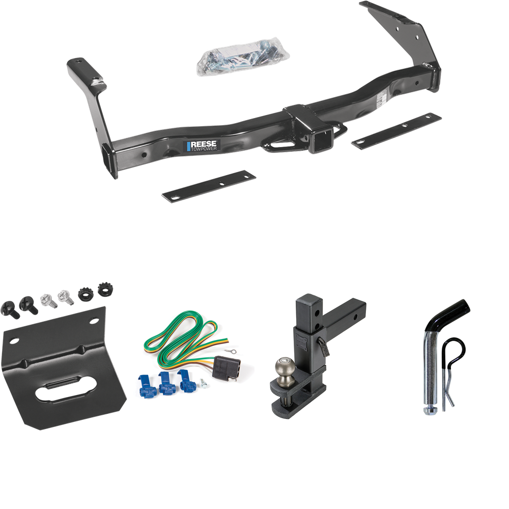 Fits 1999-2000 Dodge Ram 1500 Van Trailer Hitch Tow PKG w/ 4-Flat Wiring Harness + Adjustable Drop Rise Clevis Hitch Ball Mount w/ 2" Ball + Pin/Clip + Wiring Bracket By Reese Towpower