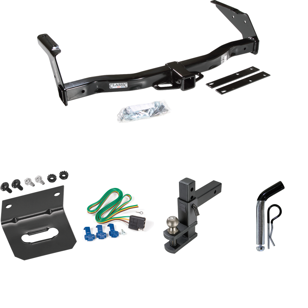 Fits 1995-1998 Dodge B2500 Trailer Hitch Tow PKG w/ 4-Flat Wiring Harness + Adjustable Drop Rise Clevis Hitch Ball Mount w/ 2" Ball + Pin/Clip + Wiring Bracket By Draw-Tite