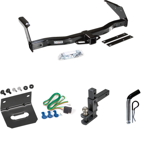 Fits 1995-1998 Dodge B2500 Trailer Hitch Tow PKG w/ 4-Flat Wiring Harness + Adjustable Drop Rise Clevis Hitch Ball Mount w/ 2" Ball + Pin/Clip + Wiring Bracket By Draw-Tite