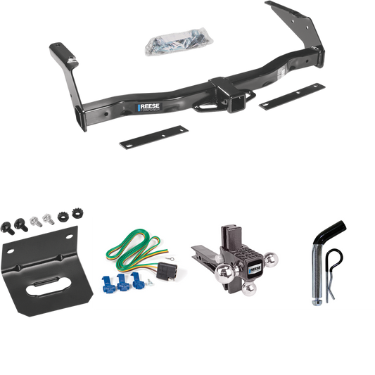 Fits 1995-1998 Dodge B3500 Trailer Hitch Tow PKG w/ 4-Flat Wiring Harness + Adjustable Drop Rise Triple Ball Ball Mount 1-7/8" & 2" & 2-5/16" Trailer Balls + Pin/Clip + Wiring Bracket By Reese Towpower