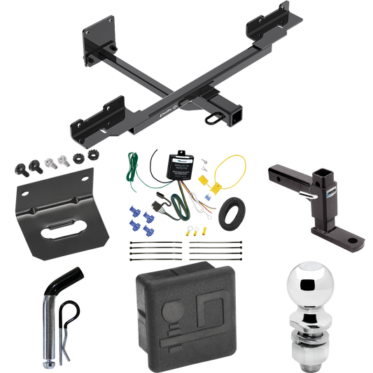 Fits 2012-2015 Mercedes-Benz ML350 Trailer Hitch Tow PKG w/ 4-Flat Wiring + Adjustable Drop Rise Ball Mount + Pin/Clip + 2" Ball + Wiring Bracket + Hitch Cover (Excludes: w/Active Curve System Models) By Draw-Tite