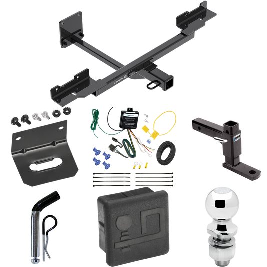 Fits 2016-2019 Mercedes-Benz GLE350 Trailer Hitch Tow PKG w/ 4-Flat Wiring + Adjustable Drop Rise Ball Mount + Pin/Clip + 2" Ball + Wiring Bracket + Hitch Cover (Excludes: w/Active Curve System Models) By Draw-Tite