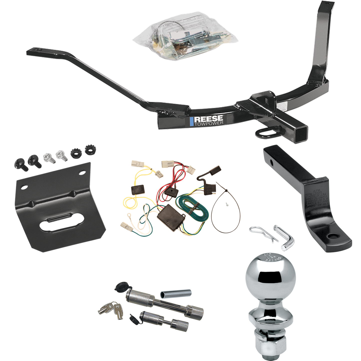 Se adapta al paquete de enganche de remolque Honda Accord 2003-2007 con arnés de cableado de 4 planos + barra de tracción + bola de 2" + soporte de cableado + enganche doble y cerraduras de acoplador (para modelos sedán) de Reese Towpower