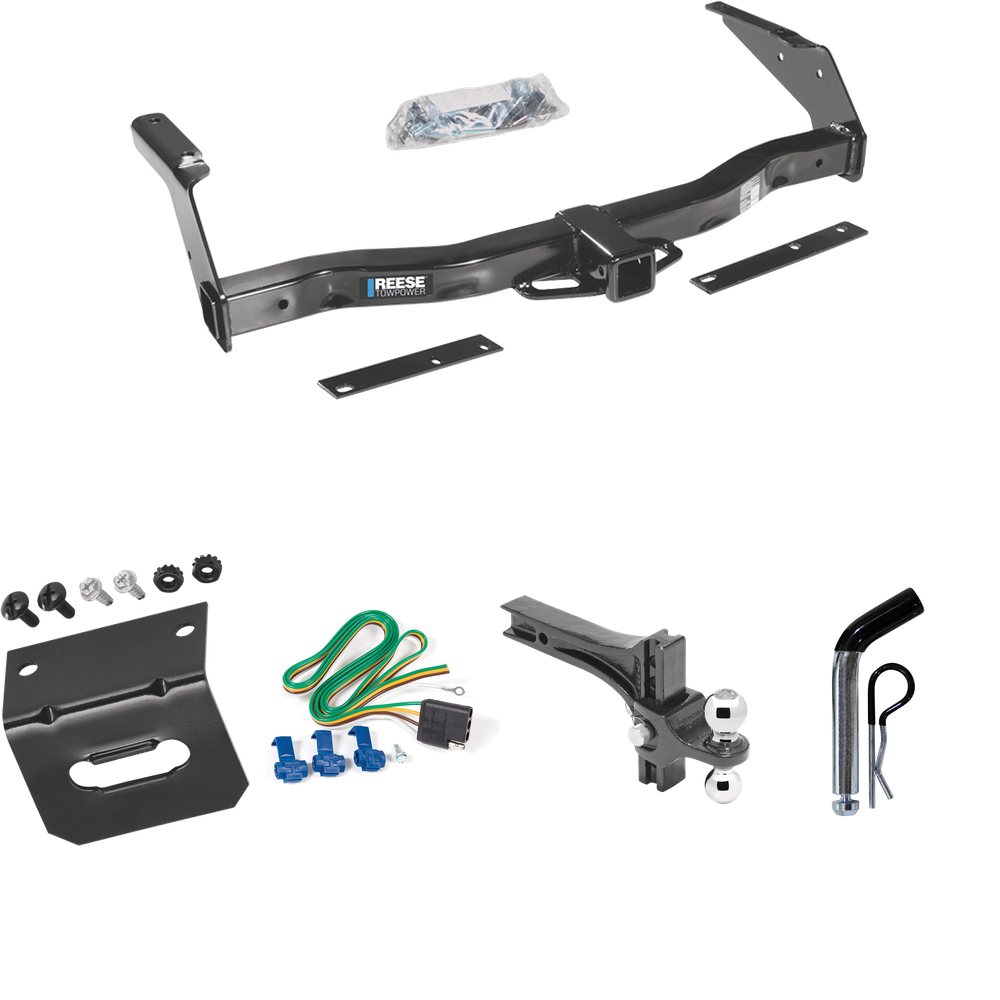 Fits 1999-2000 Dodge Ram 3500 Van Trailer Hitch Tow PKG w/ 4-Flat Wiring Harness + Dual Adjustable Drop Rise Ball Ball Mount 2" & 2-5/16" Trailer Balls + Pin/Clip + Wiring Bracket By Reese Towpower