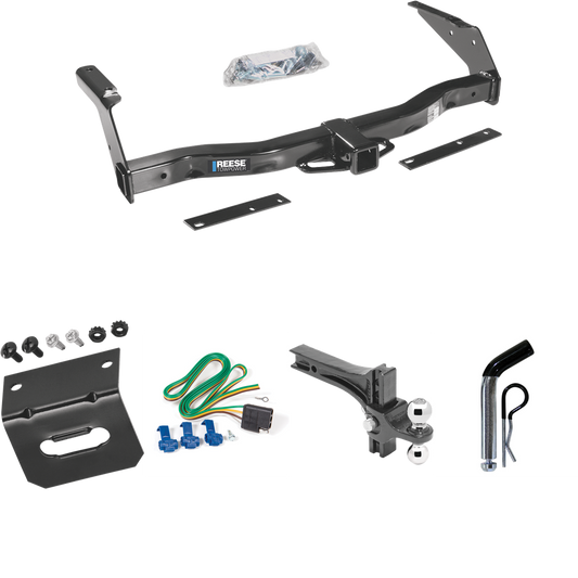 Fits 1999-2000 Dodge Ram 3500 Van Trailer Hitch Tow PKG w/ 4-Flat Wiring Harness + Dual Adjustable Drop Rise Ball Ball Mount 2" & 2-5/16" Trailer Balls + Pin/Clip + Wiring Bracket By Reese Towpower