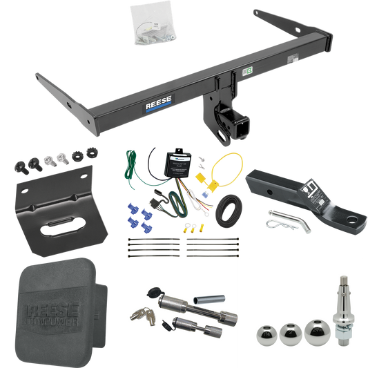 Fits 2013-2018 Audi Q3 Trailer Hitch Tow PKG w/ 4-Flat Wiring + Ball Mount w/ 2" Drop + Interchangeable Ball 1-7/8" & 2" & 2-5/16" + Wiring Bracket + Dual Hitch & Coupler Locks + Hitch Cover By Reese Towpower