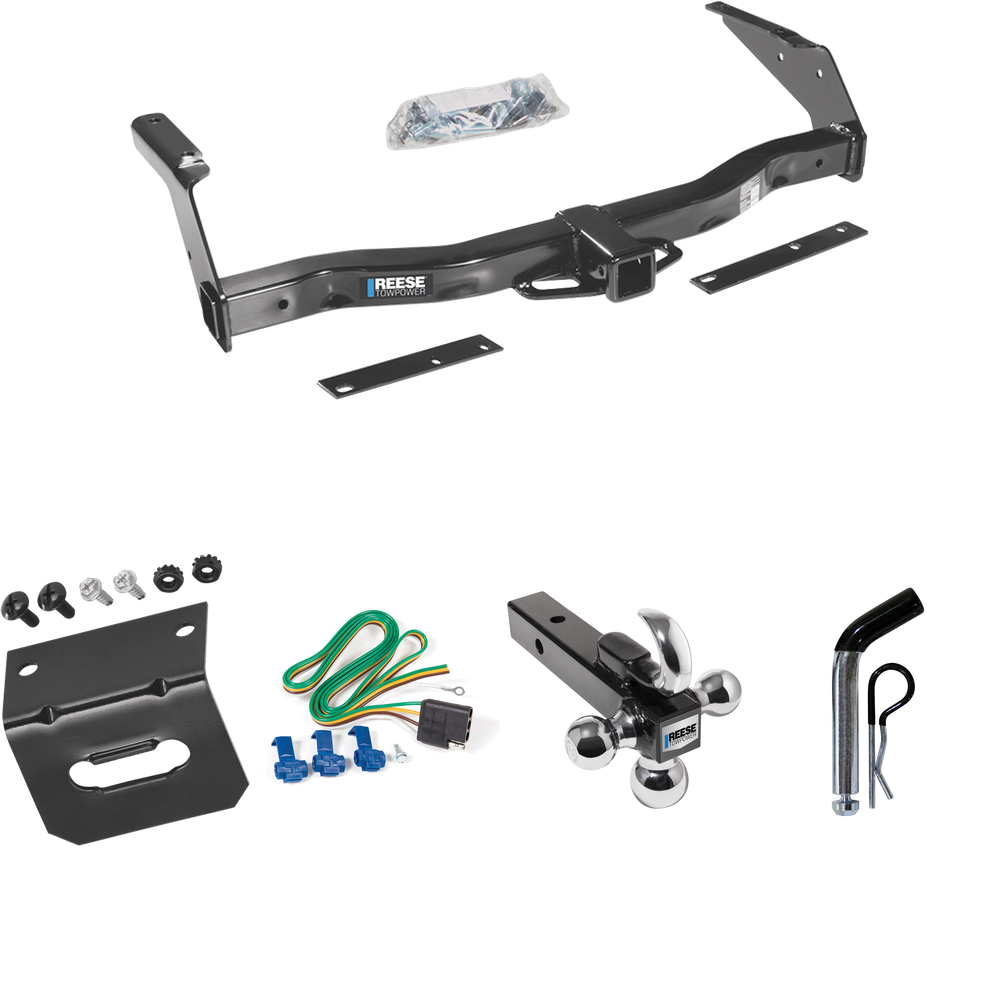 Fits 1995-1998 Dodge B3500 Trailer Hitch Tow PKG w/ 4-Flat Wiring Harness + Triple Ball Ball Mount 1-7/8" & 2" & 2-5/16" Trailer Balls w/ Tow Hook + Pin/Clip + Wiring Bracket By Reese Towpower