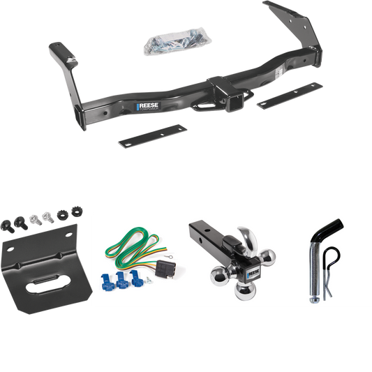 Fits 1995-1998 Dodge B3500 Trailer Hitch Tow PKG w/ 4-Flat Wiring Harness + Triple Ball Ball Mount 1-7/8" & 2" & 2-5/16" Trailer Balls w/ Tow Hook + Pin/Clip + Wiring Bracket By Reese Towpower