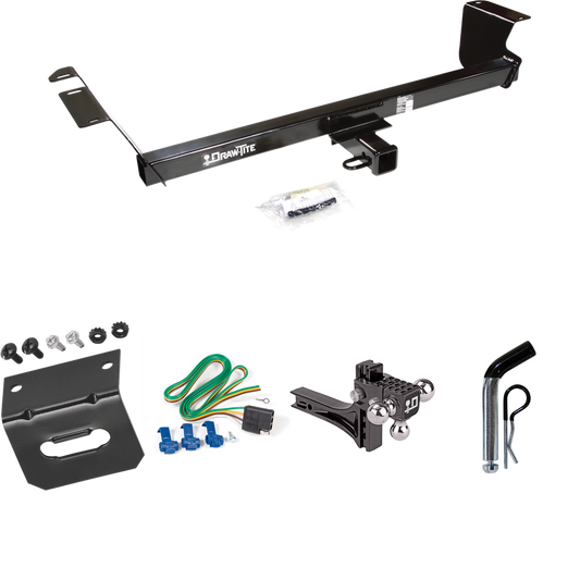 Fits 2013-2014 Volkswagen Routan Trailer Hitch Tow PKG w/ 4-Flat Wiring Harness + Adjustable Drop Rise Triple Ball Ball Mount 1-7/8" & 2" & 2-5/16" Trailer Balls + Pin/Clip + Wiring Bracket (For (Canada Only) Models) By Draw-Tite