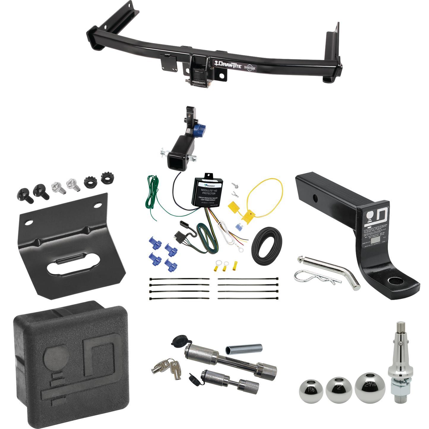 Fits 2019-2022 Audi Q3 Trailer Hitch Tow PKG w/ 4-Flat Wiring + Ball Mount w/ 4" Drop + Interchangeable Ball 1-7/8" & 2" & 2-5/16" + Wiring Bracket + Dual Hitch & Coupler Locks + Hitch Cover By Draw-Tite