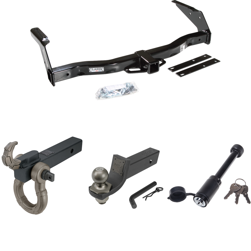 Se adapta al paquete de remolque con enganche para remolque Dodge B1500 1995-1998 + kit de inicio táctico de enclavamiento con caída de 2" y bola de 2" + gancho táctico y soporte de grillete + bloqueo táctico de hueso de perro de Draw-Tite