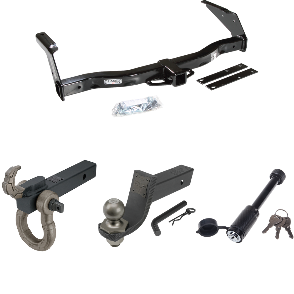 Fits 1995-1998 Dodge B3500 Trailer Hitch Tow PKG + Interlock Tactical Starter Kit w/ 3-1/4" Drop & 2" Ball + Tactical Hook & Shackle Mount + Tactical Dogbone Lock By Draw-Tite