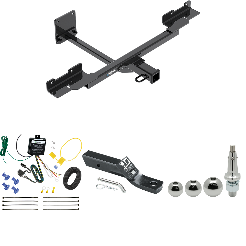 Fits 2016-2019 Mercedes-Benz GLE350 Trailer Hitch Tow PKG w/ 4-Flat Wiring + Ball Mount w/ 2" Drop + Interchangeable Ball 1-7/8" & 2" & 2-5/16" (Excludes: w/Active Curve System Models) By Reese Towpower