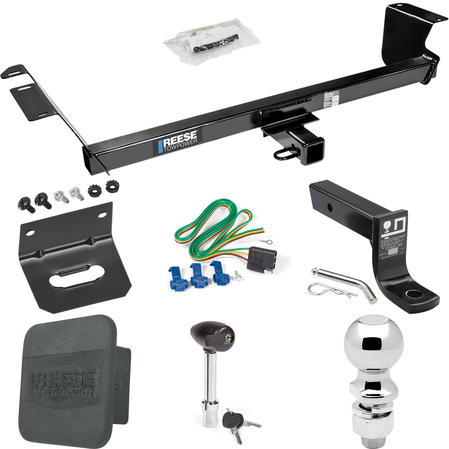 Fits 2013-2014 Volkswagen Routan Trailer Hitch Tow PKG w/ 4-Flat Wiring + Ball Mount w/ 4" Drop + 2-5/16" Ball + Wiring Bracket + Hitch Lock + Hitch Cover (For (Canada Only) Models) By Reese Towpower