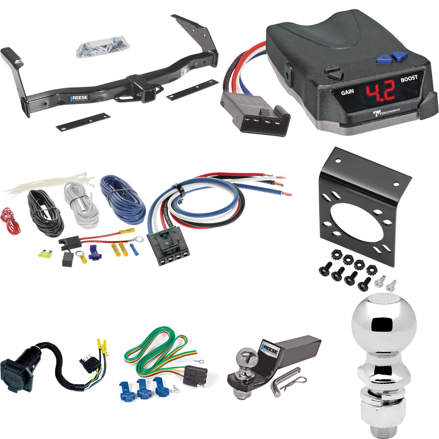 Se adapta al paquete de enganche para remolque Dodge Ram 3500 Van 1999-2000 con control de freno Tekonsha BRAKE-EVN + adaptador de cableado BC genérico + cableado RV de 7 vías + soporte de bola y caída de 2" y 2-5/16" de Reese Towpower