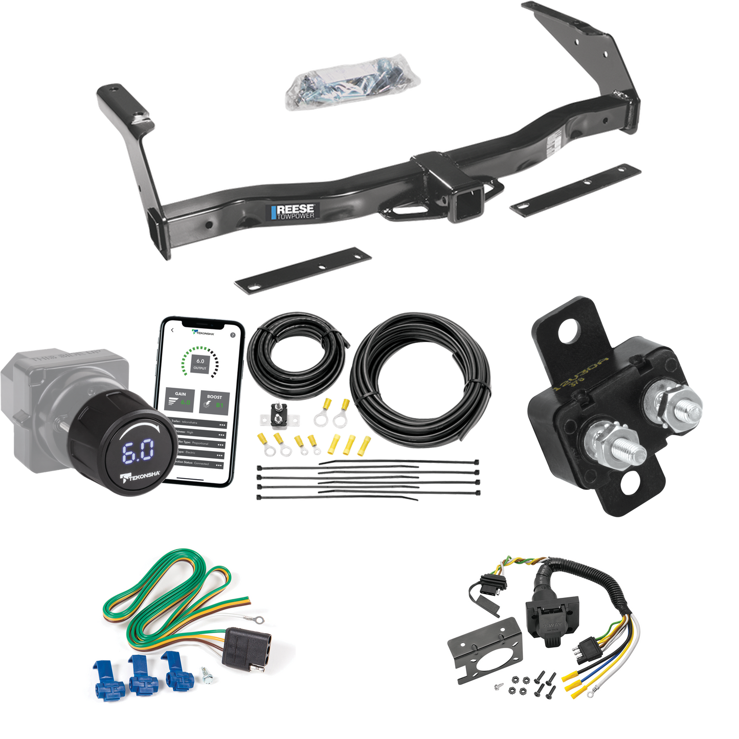 Fits 1978-1980 Dodge B100 Trailer Hitch Tow PKG w/ Tekonsha Prodigy iD Bluetooth Wireless Brake Control + 7-Way RV Wiring By Reese Towpower