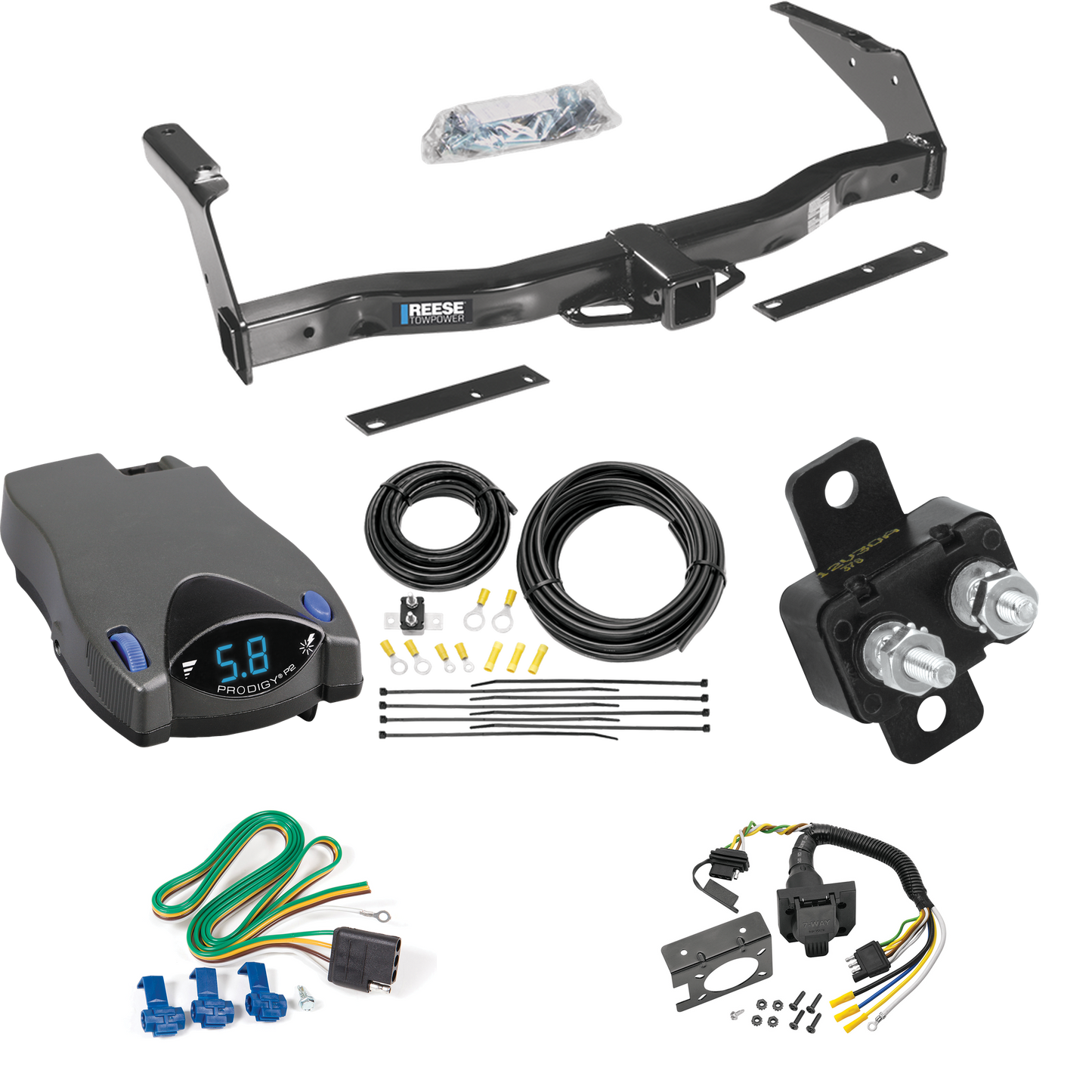 Fits 1999-2000 Dodge Ram 2500 Van Trailer Hitch Tow PKG w/ Tekonsha Prodigy P2 Brake Control + 7-Way RV Wiring By Reese Towpower