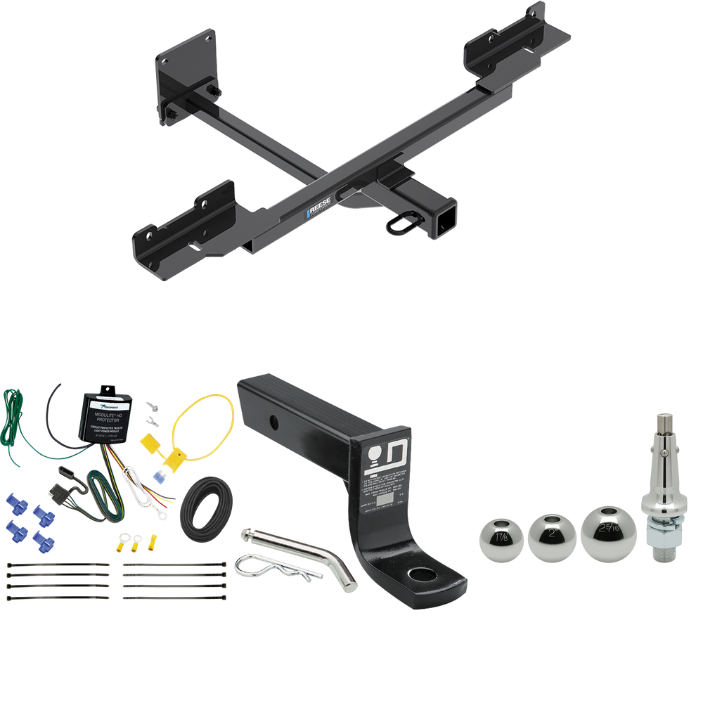 Fits 2016-2019 Mercedes-Benz GLE350 Trailer Hitch Tow PKG w/ 4-Flat Wiring + Ball Mount w/ 4" Drop + Interchangeable Ball 1-7/8" & 2" & 2-5/16" (Excludes: w/Active Curve System Models) By Reese Towpower