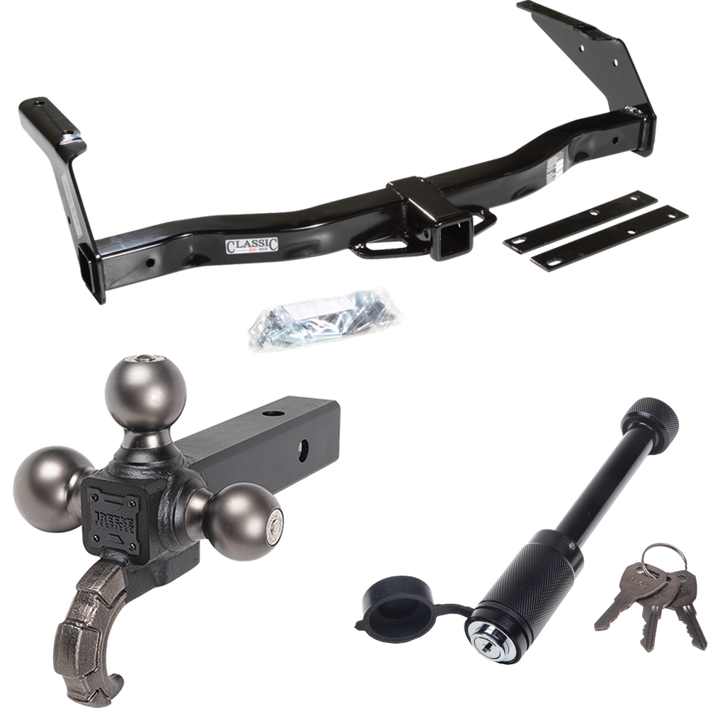 Fits 1978-1980 Dodge B100 Trailer Hitch Tow PKG + Triple Ball Tactical Ball Mount 1-7/8" & 2" & 2-5/16" Balls w/ Tow Hook + Tactical Dogbone Lock By Draw-Tite