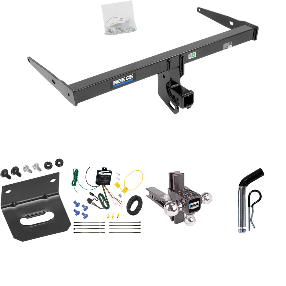 Fits 2013-2018 Audi Q3 Trailer Hitch Tow PKG w/ 4-Flat Wiring Harness + Adjustable Drop Rise Triple Ball Ball Mount 1-7/8" & 2" & 2-5/16" Trailer Balls + Pin/Clip + Wiring Bracket By Reese Towpower