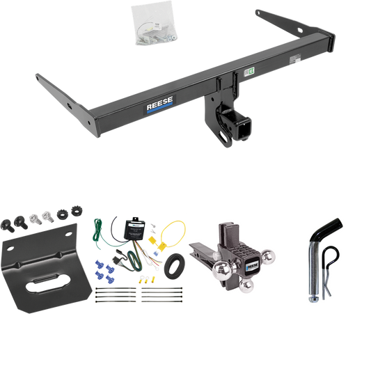 Fits 2013-2018 Audi Q3 Trailer Hitch Tow PKG w/ 4-Flat Wiring Harness + Adjustable Drop Rise Triple Ball Ball Mount 1-7/8" & 2" & 2-5/16" Trailer Balls + Pin/Clip + Wiring Bracket By Reese Towpower