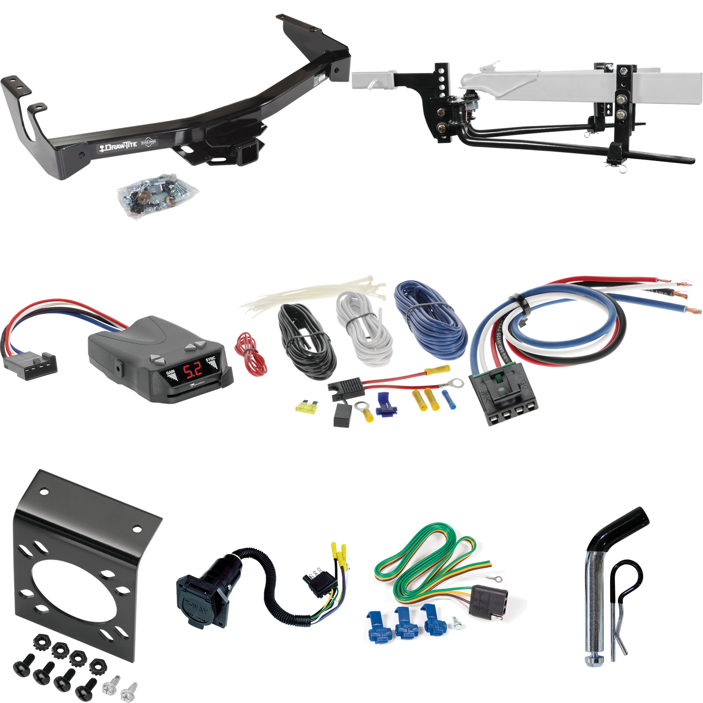 Fits 1995-1998 Dodge B3500 Trailer Hitch Tow PKG w/ 11.5K Round Bar Weight Distribution Hitch w/ 2-5/16" Ball + Pin/Clip + Tekonsha Brakeman IV Brake Control + Generic BC Wiring Adapter + 7-Way RV Wiring (Excludes: w/Factory Step Bumper Models) By Dr