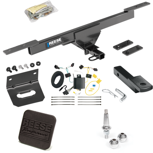 Fits 2012-2019 Volkswagen Passat Trailer Hitch Tow PKG w/ 4-Flat Wiring Harness + Draw-Bar + Interchangeable 1-7/8" & 2" Balls + Wiring Bracket + Hitch Cover (For Sedan Models) By Reese Towpower