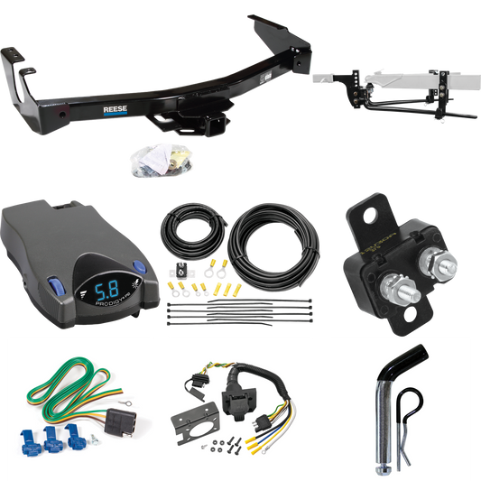 Fits 1995-1998 Dodge B1500 Trailer Hitch Tow PKG w/ 11.5K Round Bar Weight Distribution Hitch w/ 2-5/16" Ball + Pin/Clip + Tekonsha Prodigy P2 Brake Control + 7-Way RV Wiring (Excludes: w/Factory Step Bumper Models) By Reese Towpower