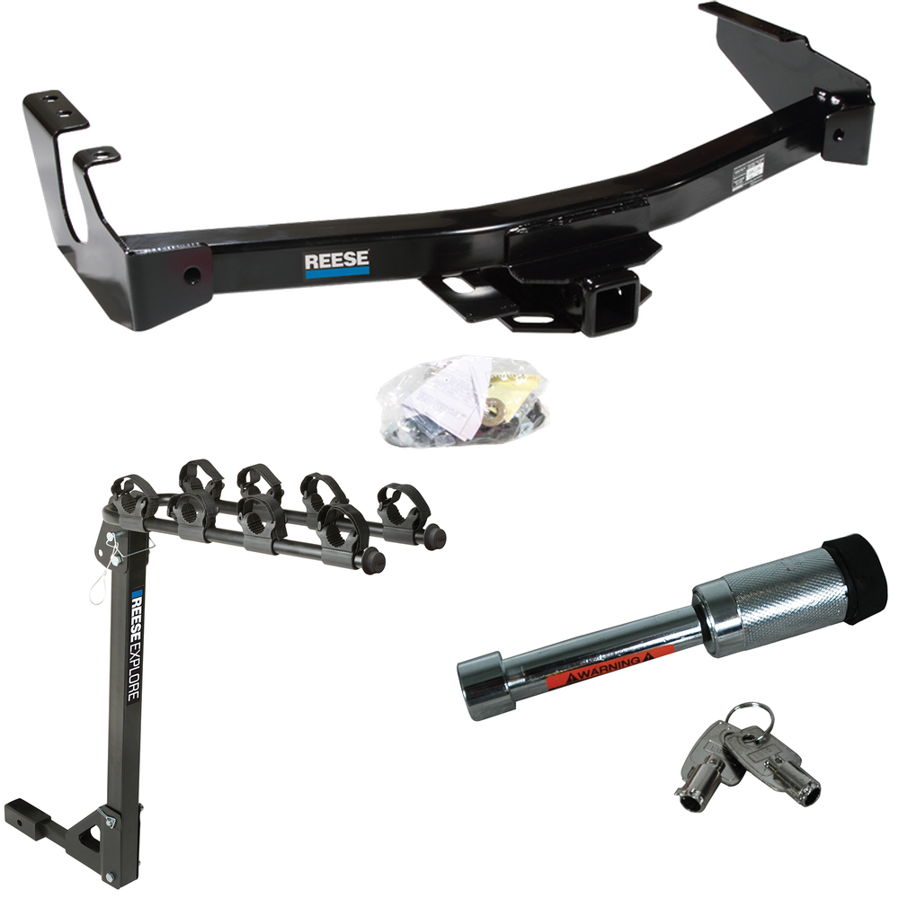 Fits 1999-2003 Dodge Ram 3500 Van Trailer Hitch Tow PKG w/ 4 Bike Carrier Rack + Hitch Lock (Excludes: w/Factory Step Bumper Models) By Reese Towpower