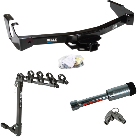 Fits 1999-2003 Dodge Ram 3500 Van Trailer Hitch Tow PKG w/ 4 Bike Carrier Rack + Hitch Lock (Excludes: w/Factory Step Bumper Models) By Reese Towpower