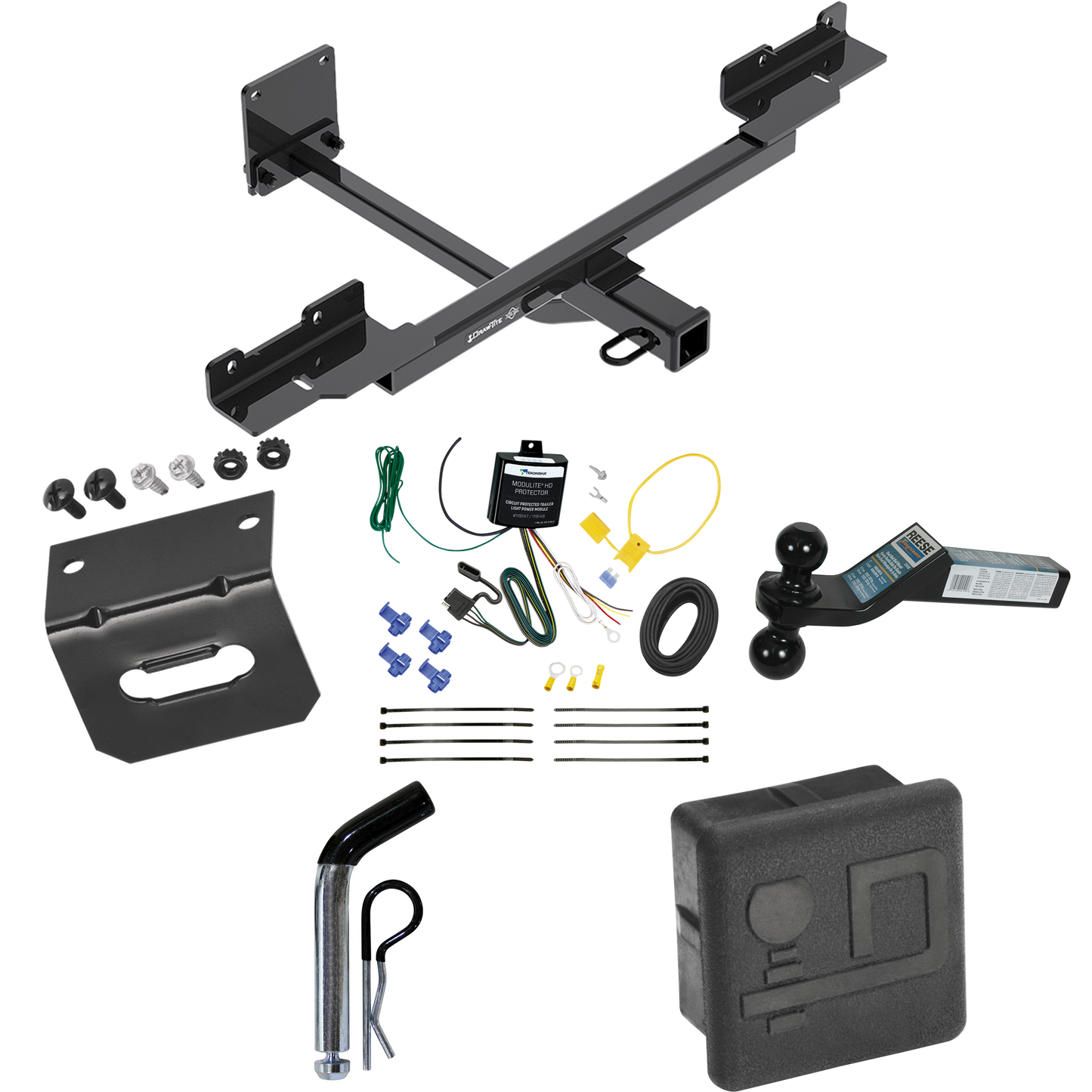 Fits 2016-2019 Mercedes-Benz GLE350 Trailer Hitch Tow PKG w/ 4-Flat Wiring + Dual Ball Ball Mount 2" & 2-5/16" Trailer Balls + Pin/Clip + Wiring Bracket + Hitch Cover (Excludes: w/Active Curve System Models) By Draw-Tite