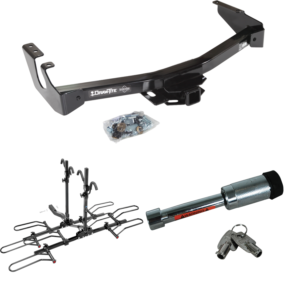 Fits 1994-1994 Dodge B350 Trailer Hitch Tow PKG w/ 4 Bike Plaform Style Carrier Rack + Hitch Lock (Excludes: w/Factory Step Bumper Models) By Draw-Tite