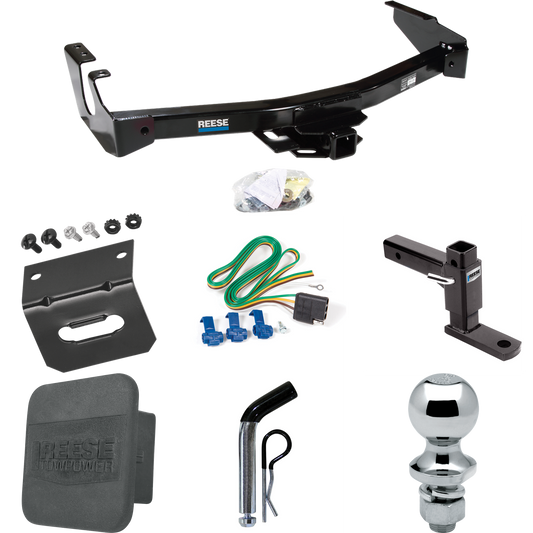 Fits 1999-2000 Dodge Ram 2500 Van Trailer Hitch Tow PKG w/ 4-Flat Wiring + Adjustable Drop Rise Ball Mount + Pin/Clip + 1-7/8" Ball + Wiring Bracket + Hitch Cover (Excludes: w/Factory Step Bumper Models) By Reese Towpower