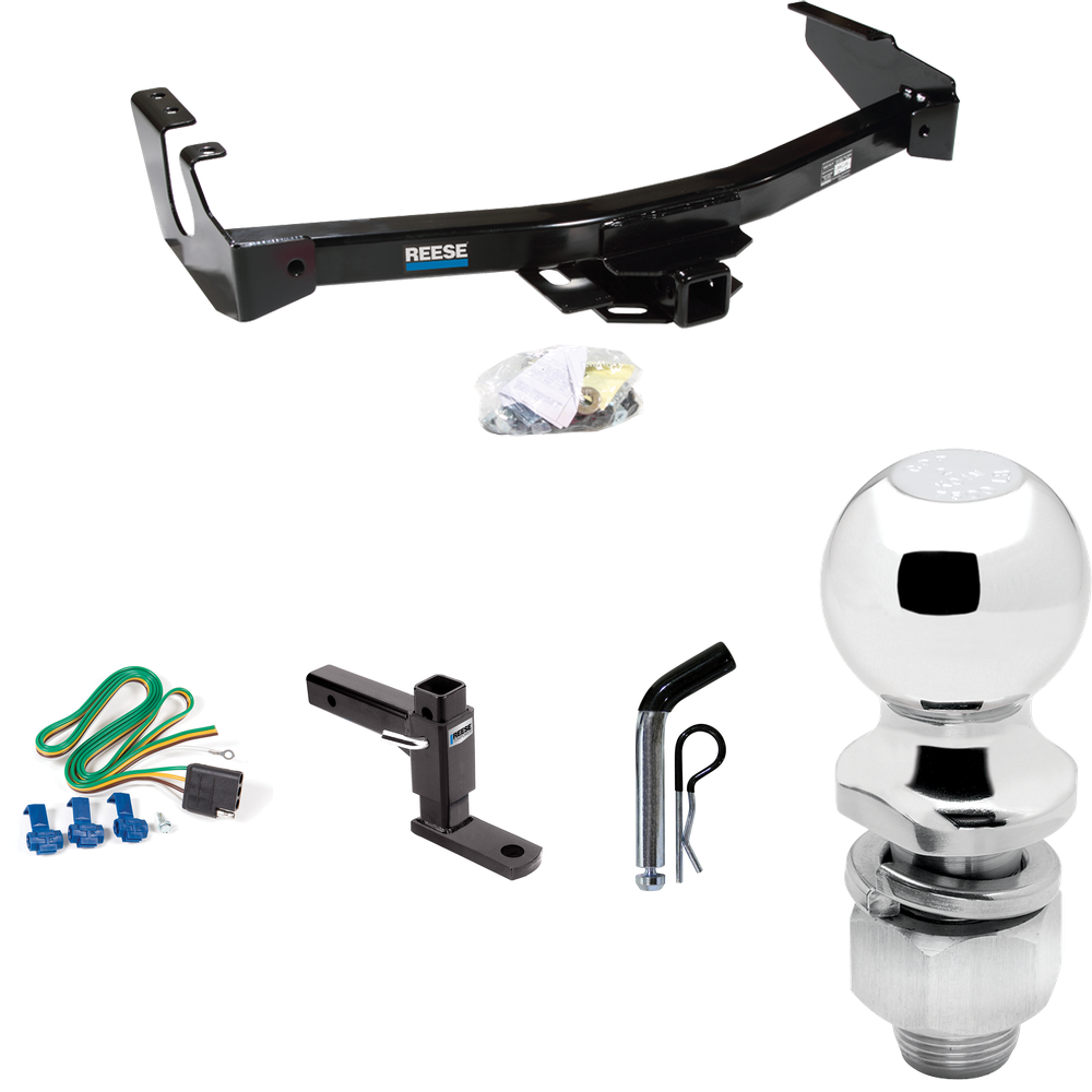 Fits 1995-1998 Dodge B3500 Trailer Hitch Tow PKG w/ 4-Flat Wiring + Adjustable Drop Rise Ball Mount + Pin/Clip + 2" Ball (Excludes: w/Factory Step Bumper Models) By Reese Towpower