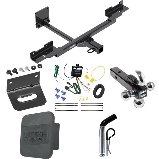 Fits 2016-2019 Mercedes-Benz GLE350 Trailer Hitch Tow PKG w/ 4-Flat Wiring + Triple Ball Ball Mount 1-7/8" & 2" & 2-5/16" Trailer Balls w/ Tow Hook + Pin/Clip + Wiring Bracket + Hitch Cover (Excludes: w/Active Curve System Models) By Reese Towpower