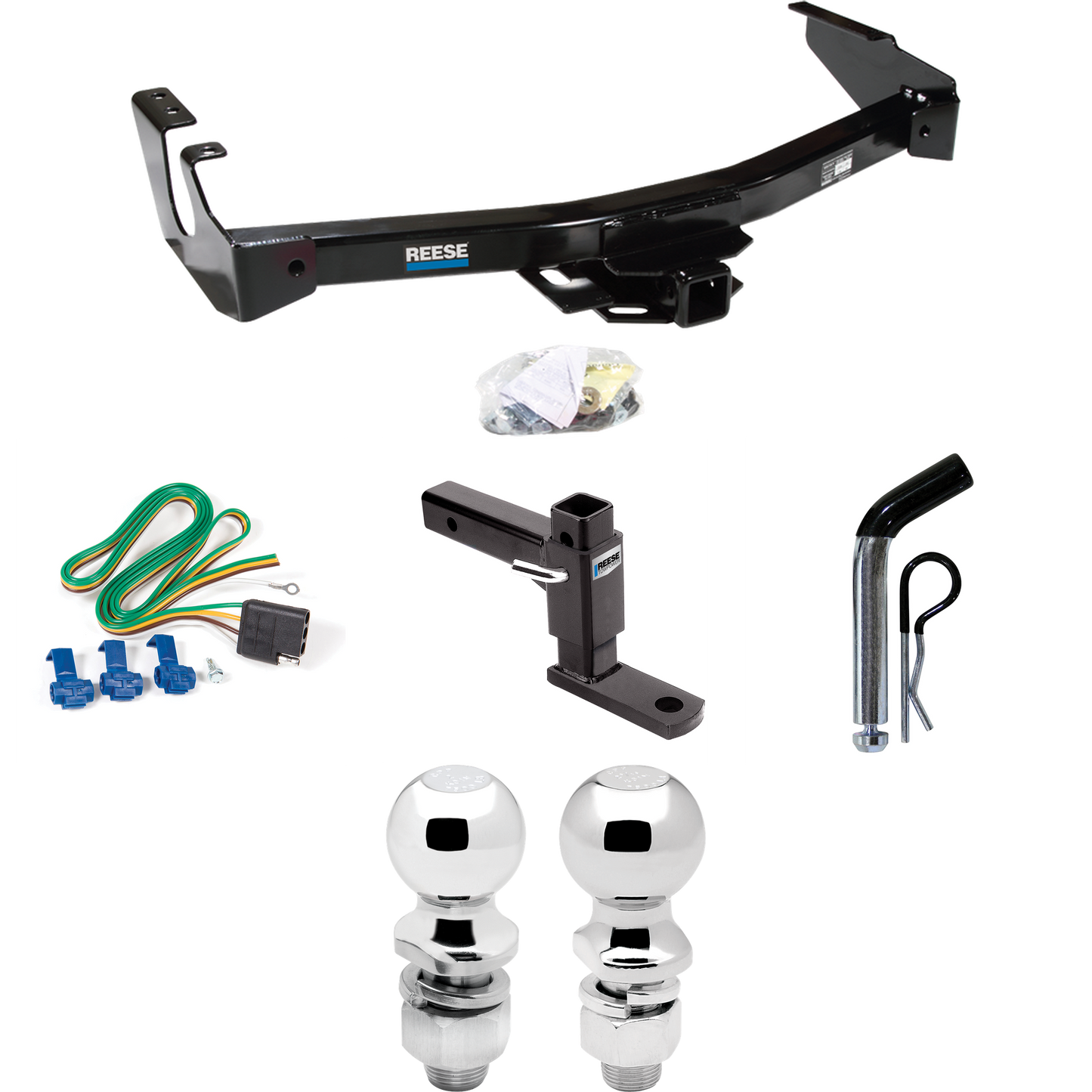 Fits 1999-2000 Dodge Ram 3500 Van Trailer Hitch Tow PKG w/ 4-Flat Wiring + Adjustable Drop Rise Ball Mount + Pin/Clip + 2" Ball + 2-5/16" Ball (Excludes: w/Factory Step Bumper Models) By Reese Towpower