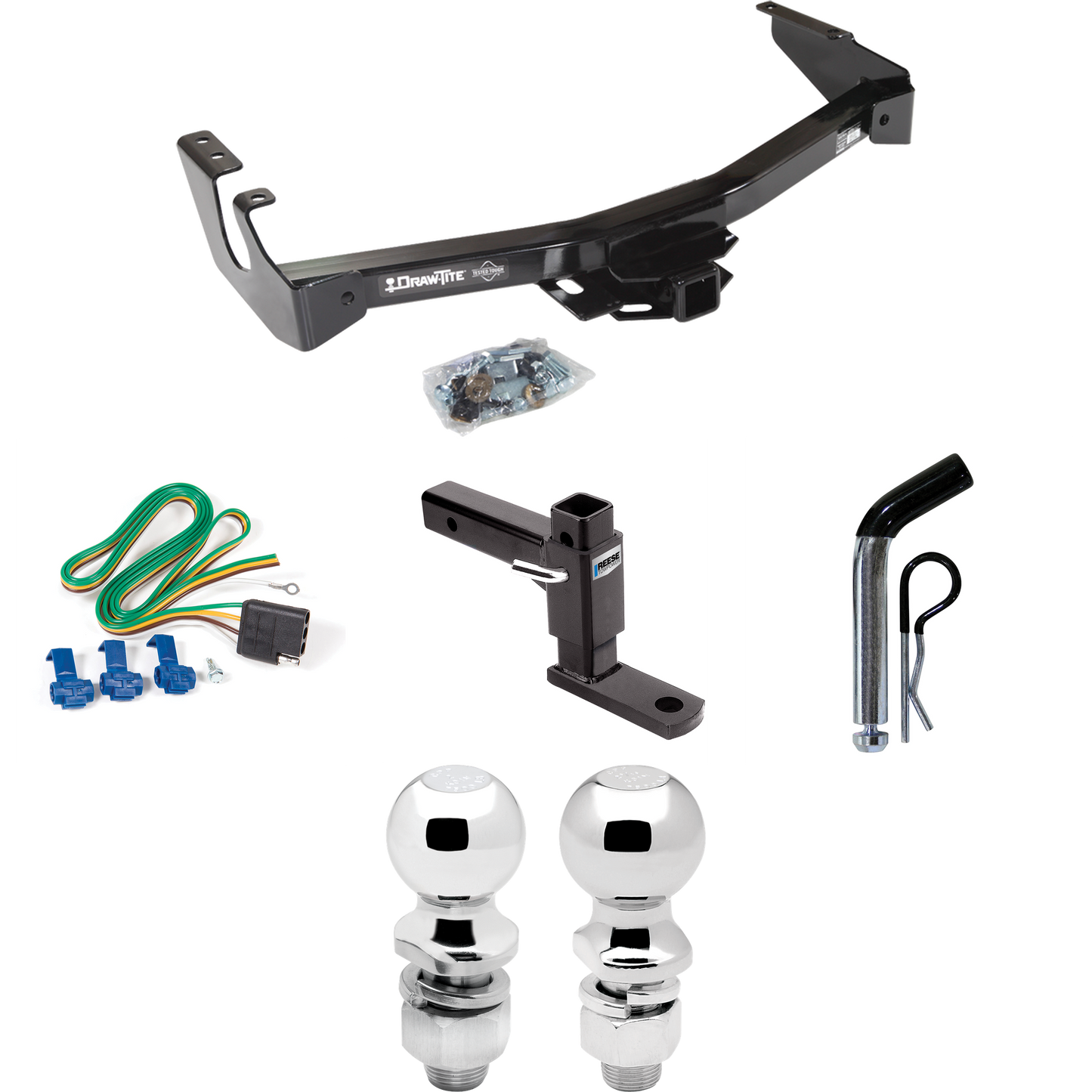 Fits 1999-2000 Dodge Ram 2500 Van Trailer Hitch Tow PKG w/ 4-Flat Wiring + Adjustable Drop Rise Ball Mount + Pin/Clip + 2" Ball + 2-5/16" Ball (Excludes: w/Factory Step Bumper Models) By Draw-Tite