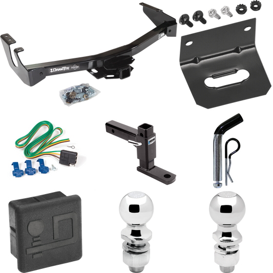 Fits 1995-1998 Dodge B3500 Trailer Hitch Tow PKG w/ 4-Flat Wiring + Adjustable Drop Rise Ball Mount + Pin/Clip + 2" Ball + 2-5/16" Ball + Wiring Bracket + Hitch Cover (Excludes: w/Factory Step Bumper Models) By Draw-Tite