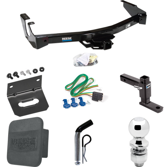 Fits 1994-1994 Dodge B250 Trailer Hitch Tow PKG w/ 4-Flat Wiring + Adjustable Drop Rise Ball Mount + Pin/Clip + 2" Ball + Wiring Bracket + Hitch Cover (Excludes: w/Factory Step Bumper Models) By Reese Towpower