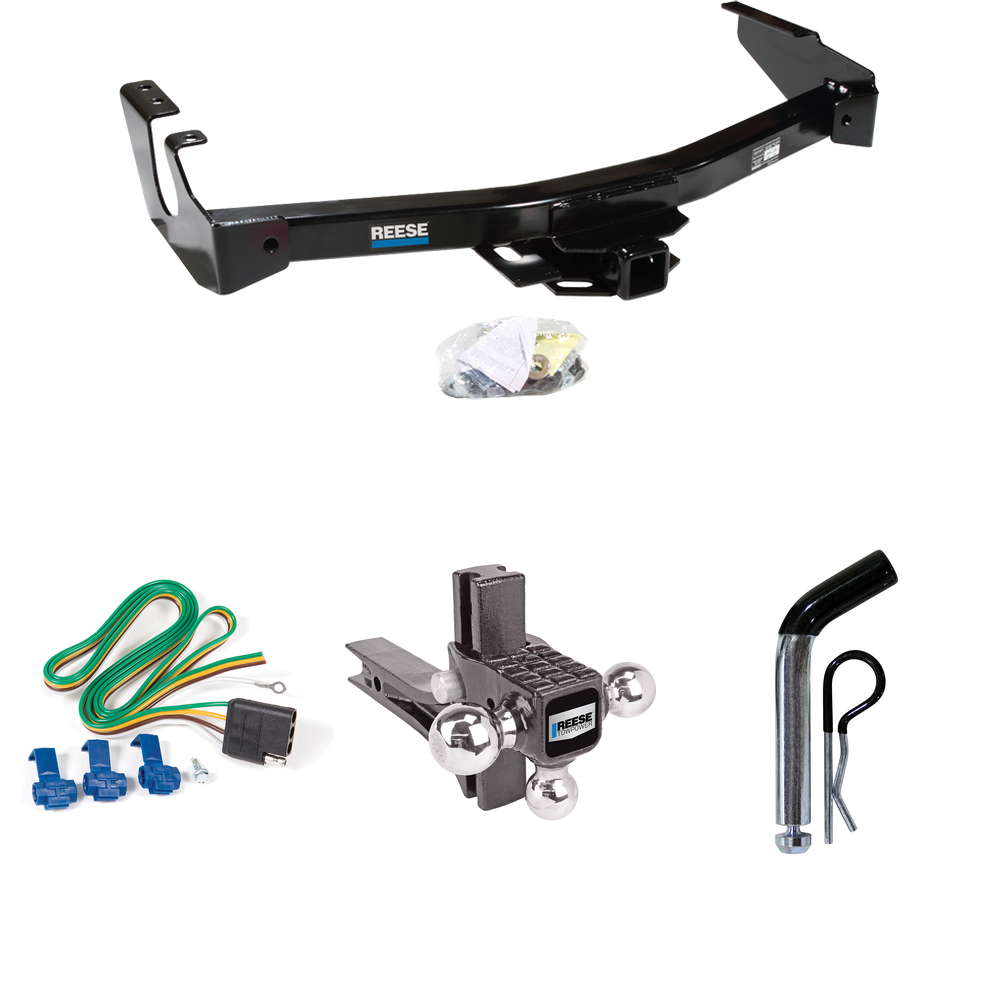 Fits 1994-1994 Dodge B350 Trailer Hitch Tow PKG w/ 4-Flat Wiring + Adjustable Drop Rise Triple Ball Ball Mount 1-7/8" & 2" & 2-5/16" Trailer Balls + Pin/Clip (Excludes: w/Factory Step Bumper Models) By Reese Towpower