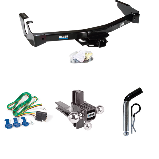 Fits 1994-1994 Dodge B350 Trailer Hitch Tow PKG w/ 4-Flat Wiring + Adjustable Drop Rise Triple Ball Ball Mount 1-7/8" & 2" & 2-5/16" Trailer Balls + Pin/Clip (Excludes: w/Factory Step Bumper Models) By Reese Towpower