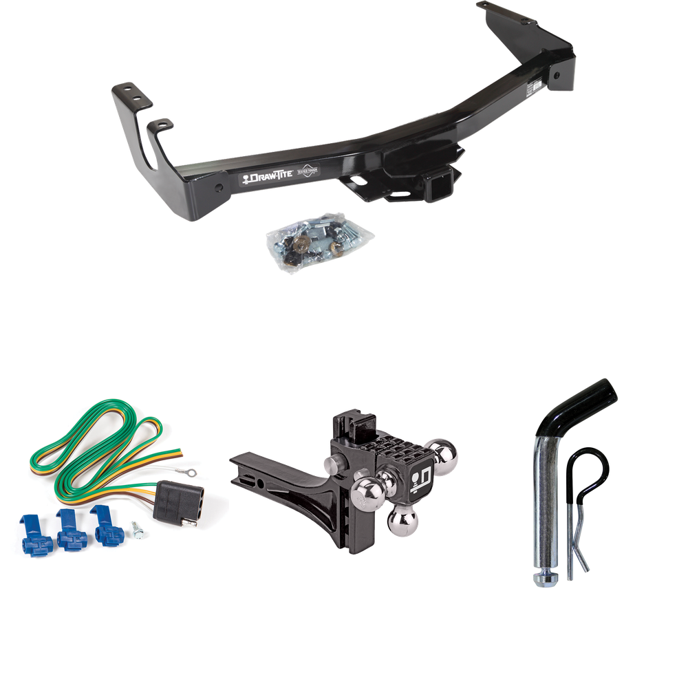 Fits 1995-1998 Dodge B3500 Trailer Hitch Tow PKG w/ 4-Flat Wiring + Adjustable Drop Rise Triple Ball Ball Mount 1-7/8" & 2" & 2-5/16" Trailer Balls + Pin/Clip (Excludes: w/Factory Step Bumper Models) By Draw-Tite