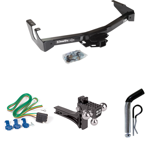 Fits 1995-1998 Dodge B3500 Trailer Hitch Tow PKG w/ 4-Flat Wiring + Adjustable Drop Rise Triple Ball Ball Mount 1-7/8" & 2" & 2-5/16" Trailer Balls + Pin/Clip (Excludes: w/Factory Step Bumper Models) By Draw-Tite