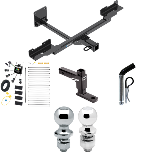 Fits 2016-2019 Mercedes-Benz GLE350 Trailer Hitch Tow PKG w/ 4-Flat Zero Contact "No Splice" Wiring + Adjustable Drop Rise Ball Mount + Pin/Clip + 2" Ball + 1-7/8" Ball (Excludes: w/Active Curve System Models) By Reese Towpower