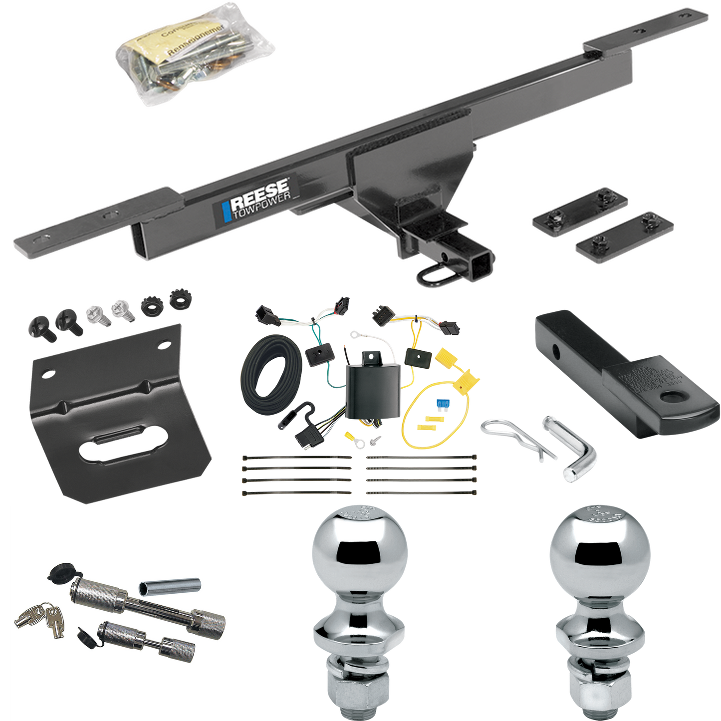 Fits 2012-2019 Volkswagen Passat Trailer Hitch Tow PKG w/ 4-Flat Wiring Harness + Draw-Bar + 1-7/8" + 2" Ball + Wiring Bracket + Dual Hitch & Coupler Locks (For Sedan Models) By Reese Towpower