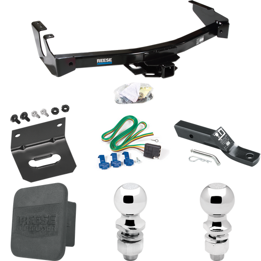 Fits 1995-1998 Dodge B3500 Trailer Hitch Tow PKG w/ 4-Flat Wiring + Ball Mount w/ 2" Drop + 2" Ball + 2-5/16" Ball + Wiring Bracket + Hitch Cover (Excludes: w/Factory Step Bumper Models) By Reese Towpower