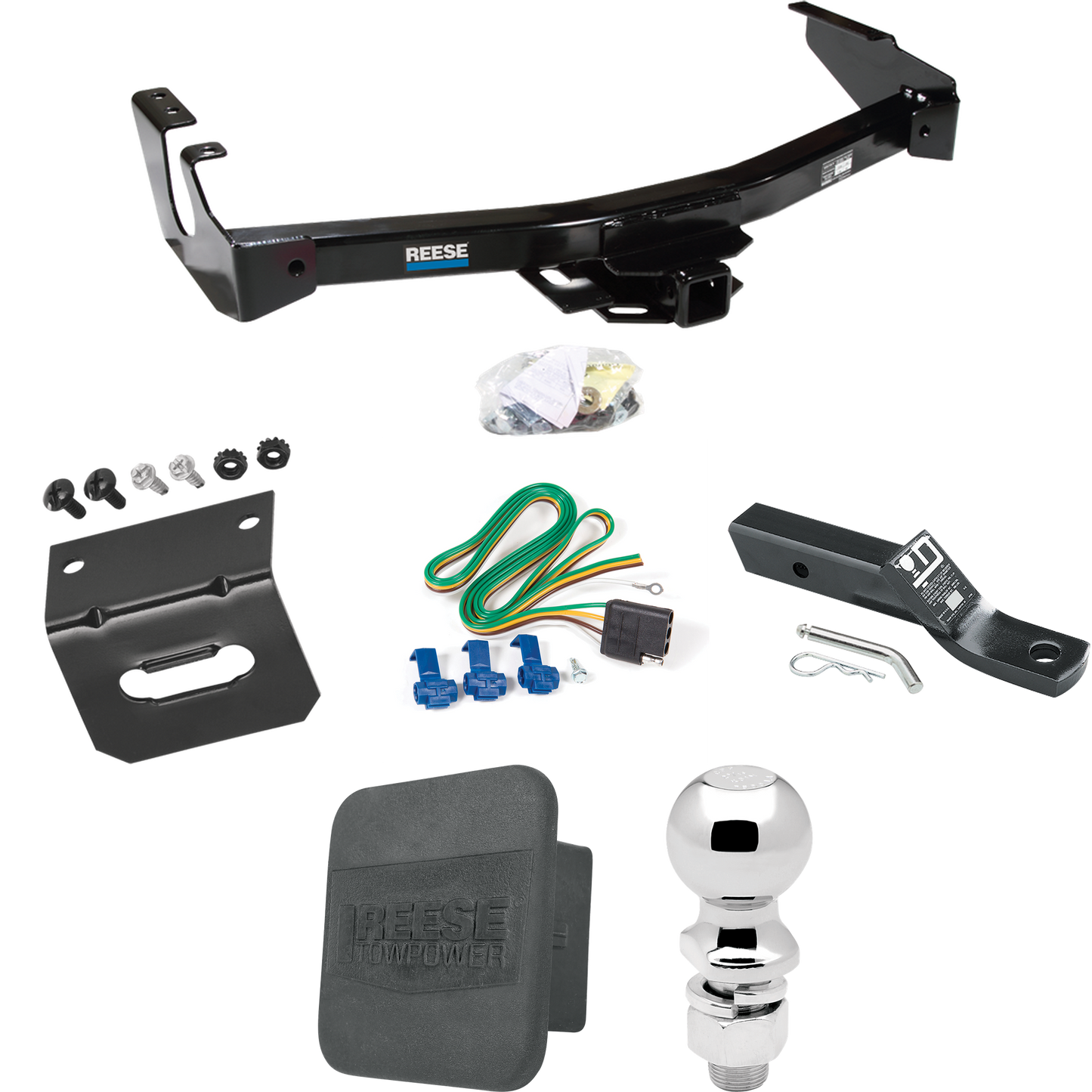 Fits 1999-2000 Dodge Ram 3500 Van Trailer Hitch Tow PKG w/ 4-Flat Wiring + Ball Mount w/ 2" Drop + 2-5/16" Ball + Wiring Bracket + Hitch Cover (Excludes: w/Factory Step Bumper Models) By Reese Towpower